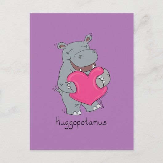 Huggopotamus Valentijnsdag Hippo Briefkaart Paars (Voorkant)
