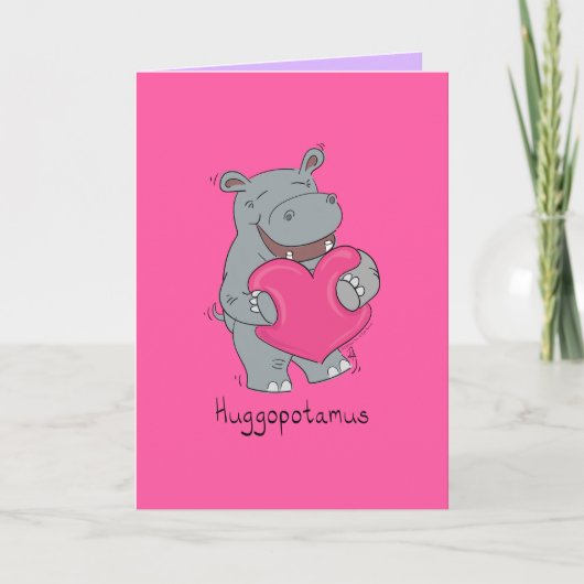 Huggopotamus valentijnskaart voor nijlpaard Roze Kaart (Voorkant)