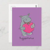 Huggopotamus Valentine's Day Hippo Carte Postale P (Devant / Derrière)