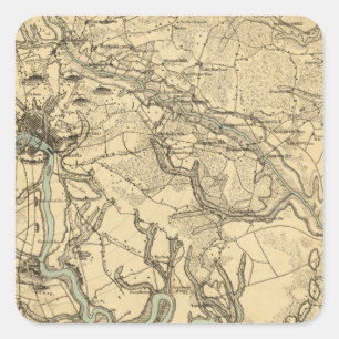 Hughes Militaire Kaart van Richmond en Petersburgh Vierkante Sticker