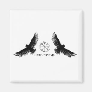 Hugin & Munin Vegvisir Odins Raben schwarz Magneet