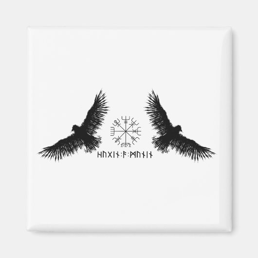 Hugin & Munin | Vegvisir | Odins Raben | schwarz Magneet (Voorkant)