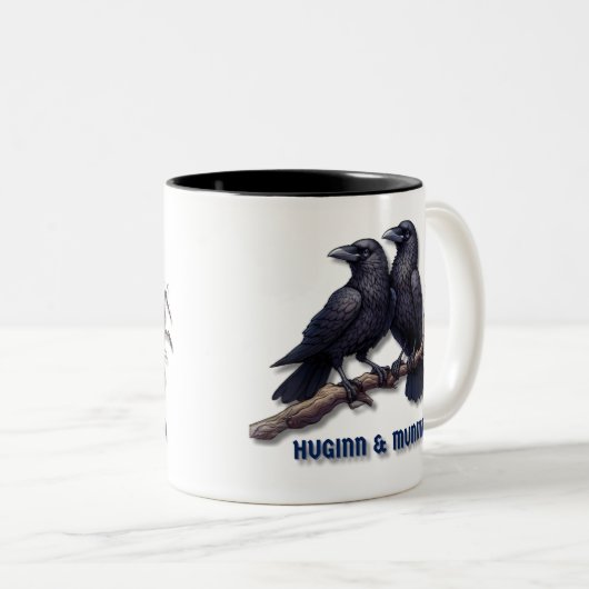 Huginn en Muninn Mok, Odin's Ravens Tweekleurige Koffiemok (Voorkant rechts)