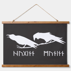 Huginn en Muninn Vikingravennen Noorse Inkt Hangend Wandkleed