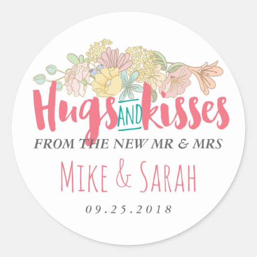 Hugs Baisers M. Mme Floral Wreath Sticker Mariage (Devant)