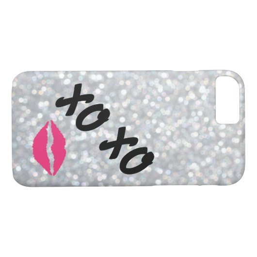 Hugs & Baisers Sparkly Silver iPhone 7 Coque (Dos (Horizontal))