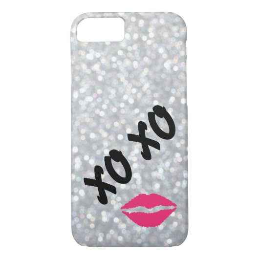 Hugs & Baisers Sparkly Silver iPhone 7 Coque (Dos)