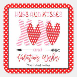 Hugs en Kisses Kinder Valentijnse trekkers Vierkante Sticker