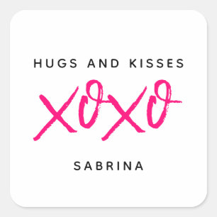 Hugs en Kisses Pink & Black Valentijnsdag Vierkante Sticker