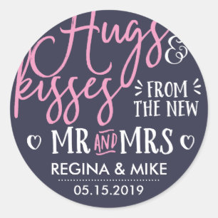 Hugs en Kisses van de nieuwe Mr en Mrs. Ronde Sticker