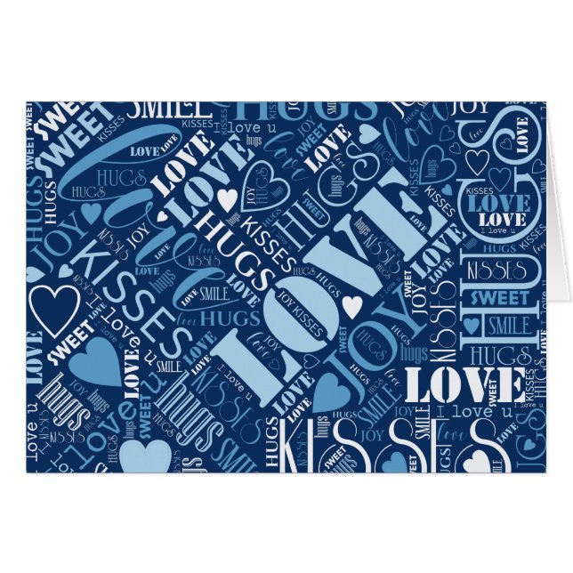 Hugs en Kisses Word Cloud Blue ID286 (Voorkant Horizontaal)