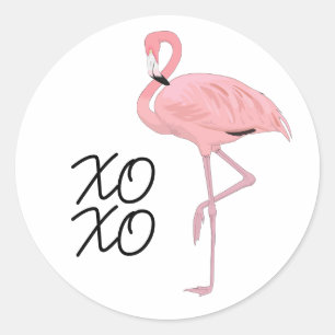 Hugs en Kisses XOXO Roze Flamingo Ronde Sticker