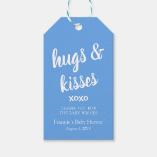 Hugs & Kisses Blue, dank u Baby shower Gift Labels Cadeaulabel