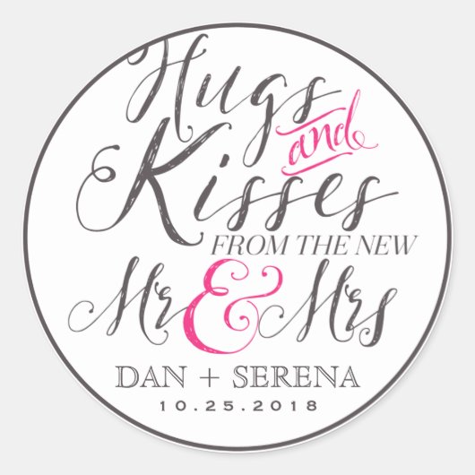 Hugs Kisses de M. et Mme Wedding Favor Sticker (Devant)
