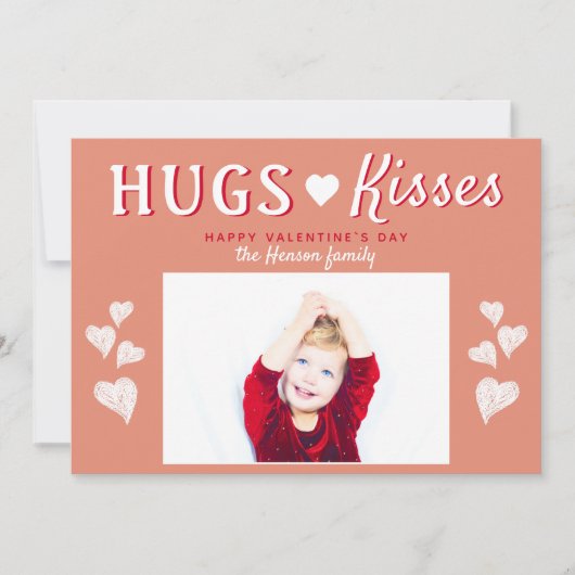 Hugs & Kisses Heart Valentijn Day Fotokaart Feestdagenkaart (Voorkant)