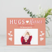 Hugs & Kisses Heart Valentijn Day Fotokaart Feestdagenkaart (Staand voorkant)