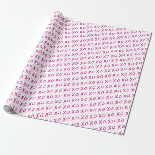 "Hugs & Kisses" Roze en Wit XOXO inpakpapier