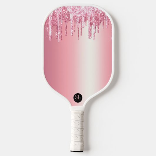 HUGS & KISSES VALENTIJNS PINK GLITTER DRIP CUSTOM PICKLEBALL PADDLE (Achterkant)