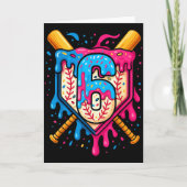 Hugvyn 6th Birthday Baseball Ice Cream Drip Number Kaart (Voorkant)