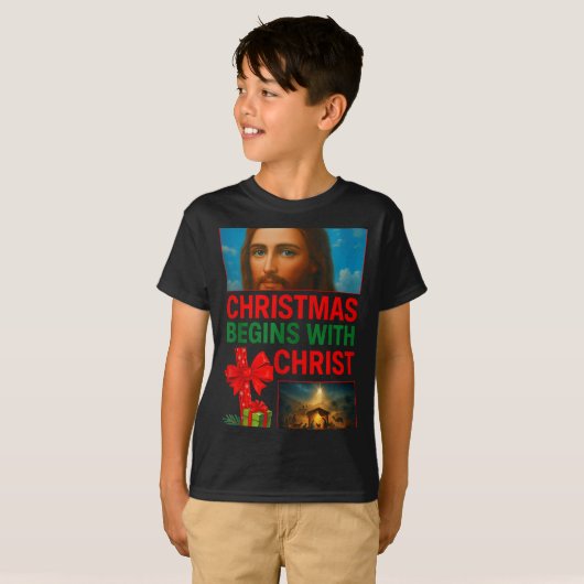 Hugvyn Christmas Begins With Christ Jesus Cross Ch T-shirt (Voorkant volledig)
