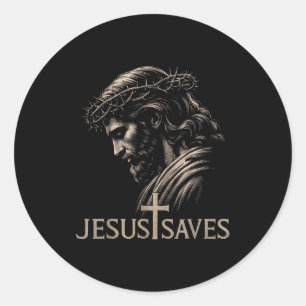 Hugvyn Jezus Redt Minimalistisch Christelijk Kruis Ronde Sticker