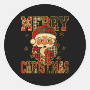 Hugvyn Kerstman Patchwork Vrolijk Chris Ronde Sticker