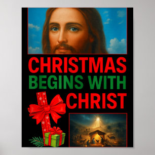 Hugvyn Kerstmis Begint Met Christus Jezus Kruis Ch Poster