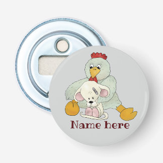 Huhn und Maus personalisiert Button Flesopener