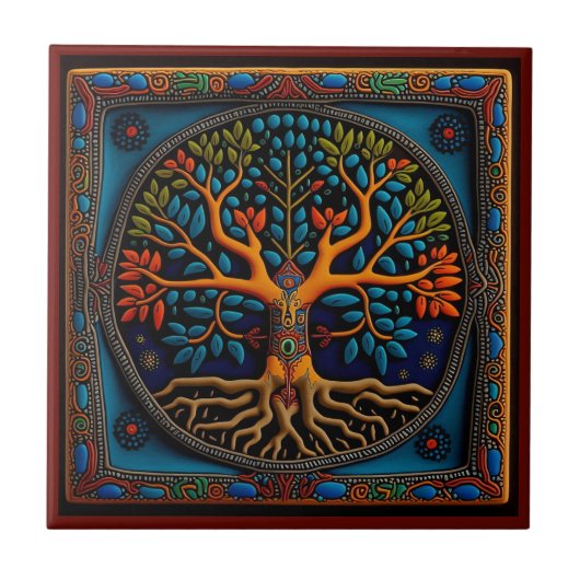 Huichol art arbre de vie céramique carreaux (Devant)