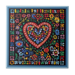 Huichol Loteria Keramische Tegel: El Corazon Tegel Tegeltje