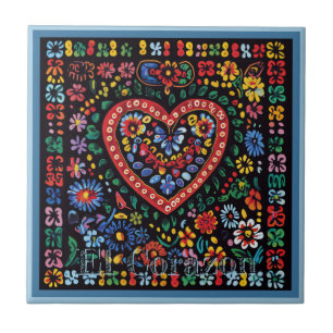 Huichol Loteria Keramische Tegel: El Corazon Tegel Tegeltje