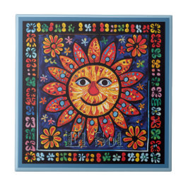 Huichol Loteria Keramische Tegel: El Sol Keramisch Tegeltje