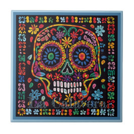 Huichol Loteria Keramische Tegel: La Calavera Tege Tegeltje