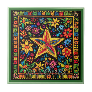 Huichol Loteria Keramische Tegel: La Estrella Tege Tegeltje