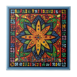 Huichol Loteria Keramische Tegel: La Estrella Tege Tegeltje