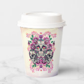 Huidfloreel, skeletroze waterverf, Halloween Papieren Bekers (Voorkant)