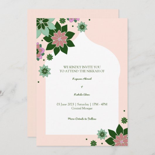 huidige bloemrijke abstracte nikkah uitnodiging (Voorkant / Achterkant)
