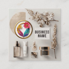 Huidverzorgingsproducten met bloemenaccenten vierkante visitekaartje