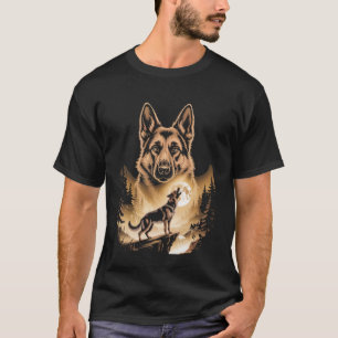 Huilde Duitse Herder Volle Maan Bos Scene T-shirt