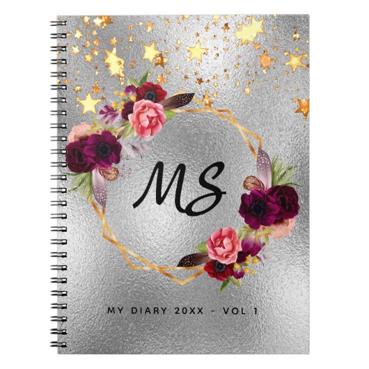 Huile d'argent floral bordeaux journal monogramme (Devant)