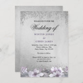 Huile d'argent Floral violet Faire-part de mariage (Devant / Derrière)