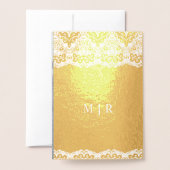 Huile d'or Dusty Blue Faire-part de mariage dentel (Derrière avec enveloppe)