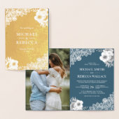 Huile d'or Dusty Blue Floral Faire-part de mariage (Affichage)