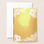 Huile d'or Dusty Blue Floral Faire-part de mariage (Derrière avec enveloppe)