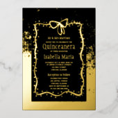 Huile noire et or Quinceañera Invitation Bow (Recto)