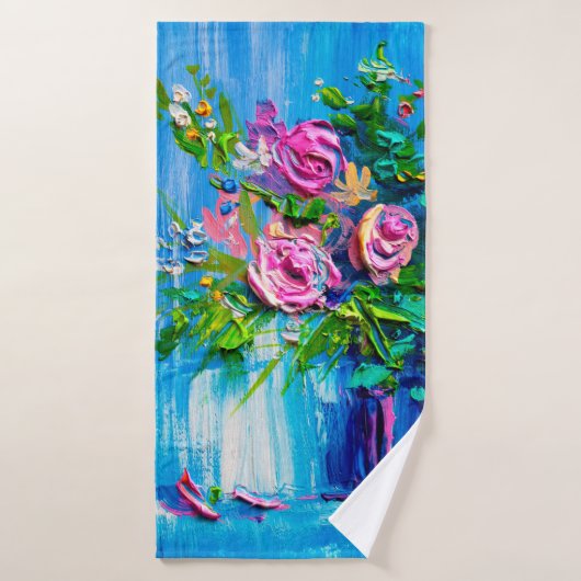 Huile peignant un bouquet de roses. Stage impressi (Serviette de bain)