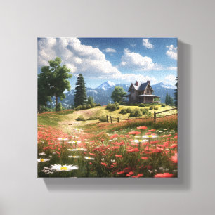 huile sur toile impression champ de fleur sauvage
