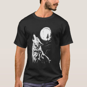 Huile Wolf Onder Maan Nacht Wilde Natuur Kunst T-shirt