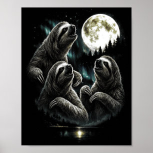 Huilen 3 luiaard maan vintage retro stijl grappig poster