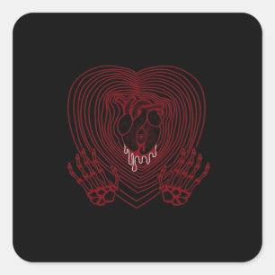 Huilend Hart In Rood - Skelet Handen Harten Vierkante Sticker